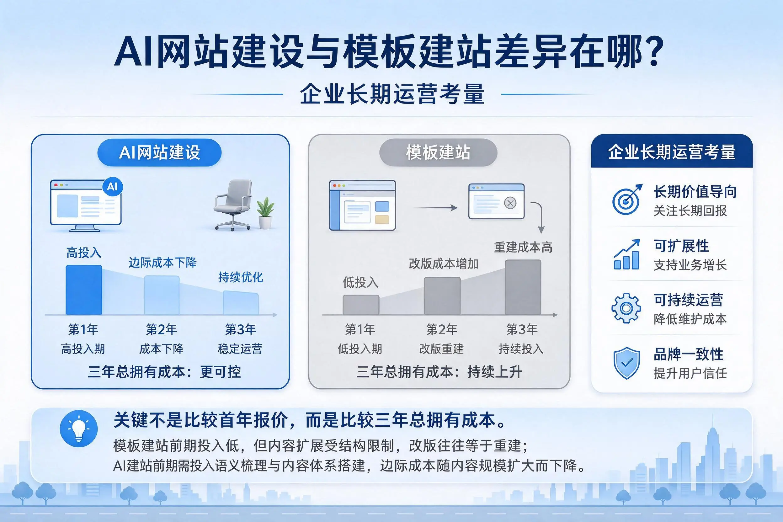 AI网站建设与模板建站差异在哪？呼和浩特企业长期运营考量